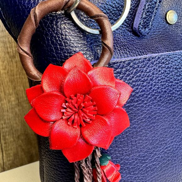 Leather Flower Purse Charm Genuine Leather Bag Charm NEW FAST SHIP - Picture 6 of 7